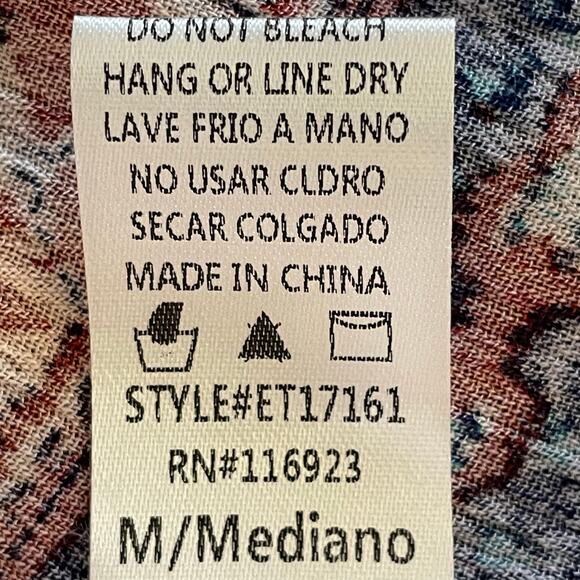 Easel Multiprint Boho Top Relaxed Fit MEDIUM Peasant Casual Spring Summer Gypsy - Picture 9 of 9